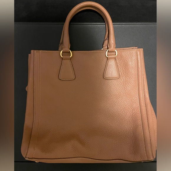 Prada Leather Tote Bag in Camel and Gold - Picture 2 of 4